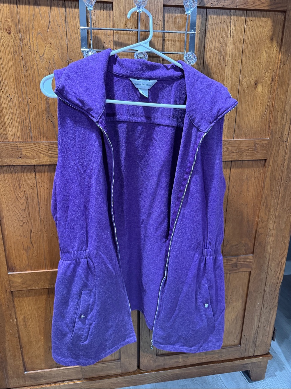 Christopher & Banks Purple Sleeveless Hooded Fleece Vest